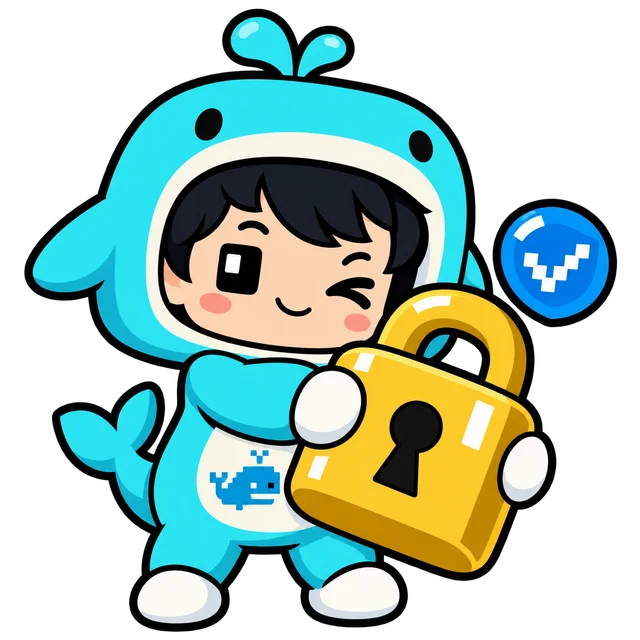 Deep Diver, the DeepSeek mascot, hugging a big golden padlock
